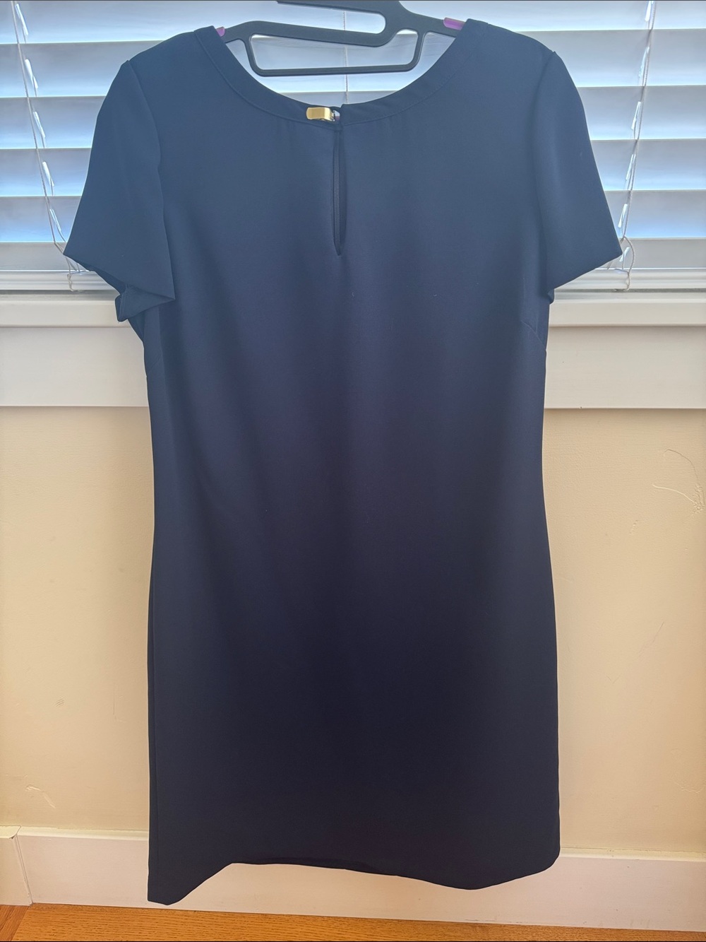 Banana Republic Navy Short-Sleeve Shift Dress with Gold Accent